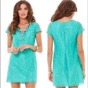 Lilly Pulitzer Erica Dress Seafoam Green Metallic Lace Jungle Green Size XS